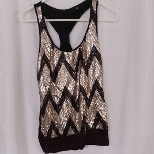 Almost Famous Black and Gold Sequin Tank Top
